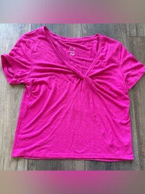 a new day Fuchsia dk pink Twist-Front V-Neck Short Sleeve Top large nwot